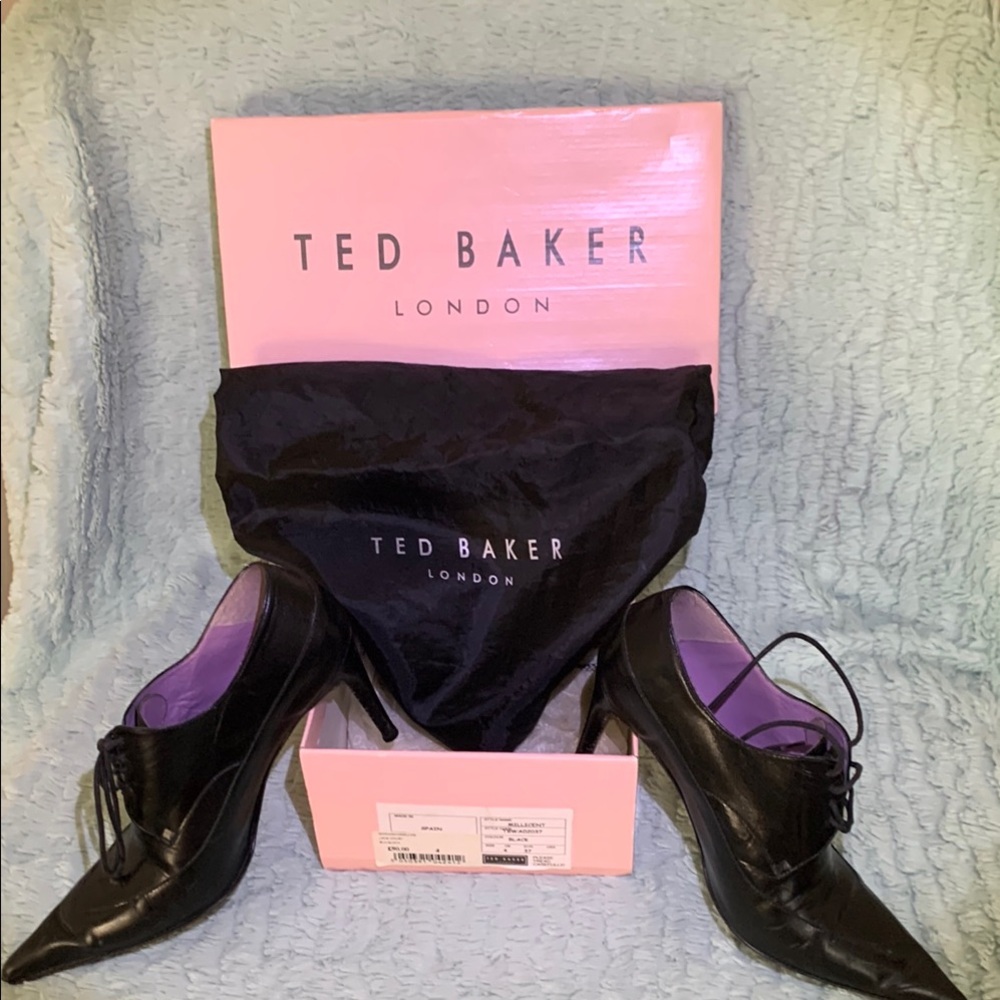 Ted Baker Black Leather Winklepicker Women's Shoes Sz 7 Made in Spain